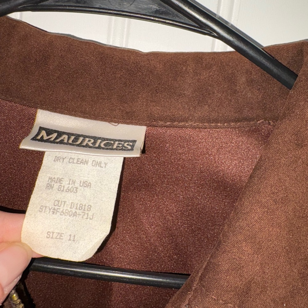 Vintage Maurice’s Suede Brown Sleeveless Zip-Up Dress| Size 11 - Picture 3 of 5